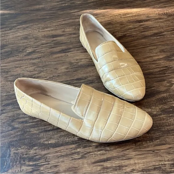 Veronica Beard Griffin Croc Embossed LeatherLoafers Flat in Pecan size 9.5 Tan