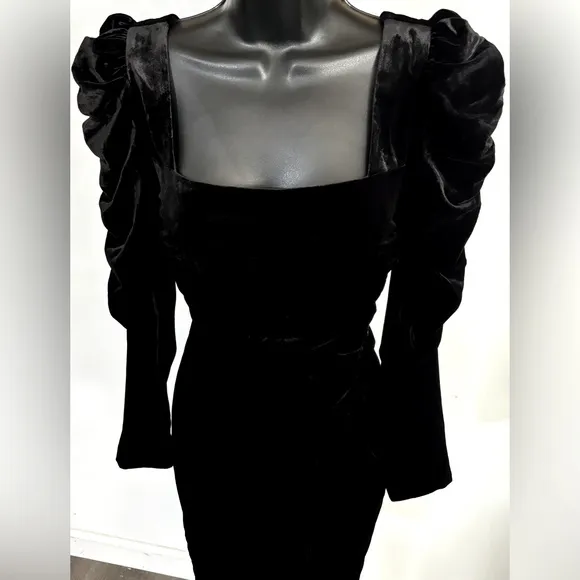 Veronica Beard Toki luxury velvet square neck ruched arms skirt cocktail dress 2