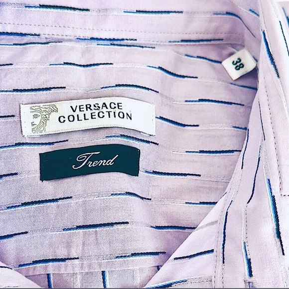 Versace Collection Trend Mens Cotton Lavender Dress Shirt Size 38 /15