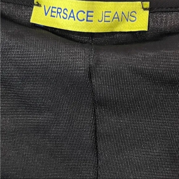 Versace Couture V-Neck Dress  Gathered Waist Silver Logo Embossed Ring luxury 4