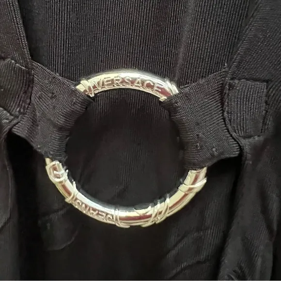 Versace Couture V-Neck Dress  Gathered Waist Silver Logo Embossed Ring luxury 4