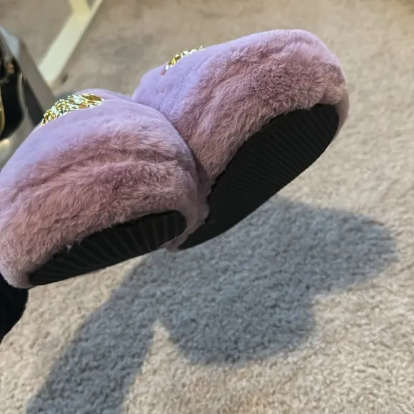 Versace Purple La Medusa Faux Fur Slippers