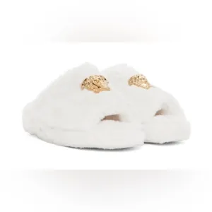 Versace White Faux-Fur Palazzo Slippers