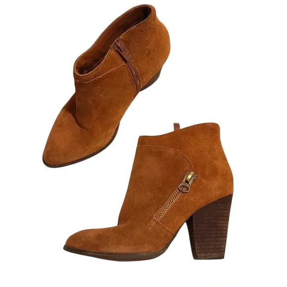 Very Volatile Kolt Tan Suede Leather Ankle Boots Stacked heel Size 7.5