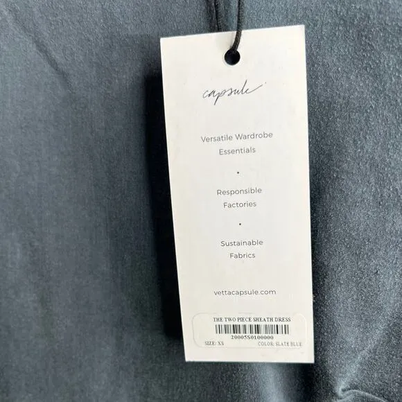 Vetta Capsule Sheath Dress | XS | Slate Blue Sustainable Minimalist Career Mini