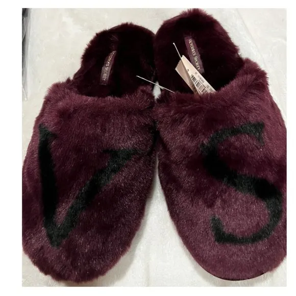 VICTORIA'S SECRET Logo Short Cozy Robe Deep Maroon KIR XS/S &amp; Slippers Small