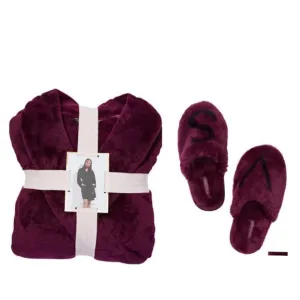 VICTORIA'S SECRET Logo Short Cozy Robe Deep Maroon KIR XS/S &amp; Slippers Small