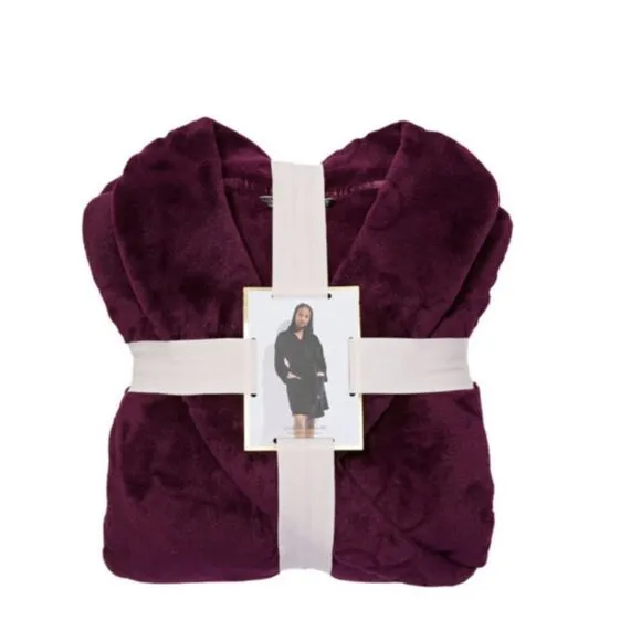 VICTORIA'S SECRET Logo Short Cozy Robe Deep Maroon KIR XS/S &amp; Slippers Small
