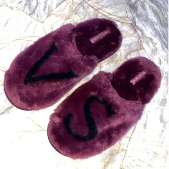 VICTORIA'S SECRET Logo Short Cozy Robe Deep Maroon KIR XS/S &amp; Slippers Small