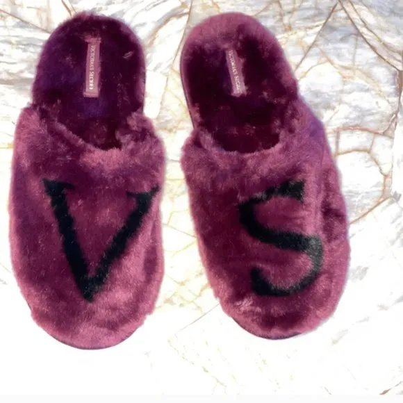 VICTORIA'S SECRET Logo Short Cozy Robe Deep Maroon KIR XS/S &amp; Slippers Small