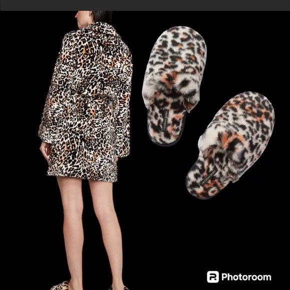 Victoria’s Secret M/L LEOPARD SHORT &amp; COZY ROBE &amp; LEOPARD SLIPPERS   GIFT
