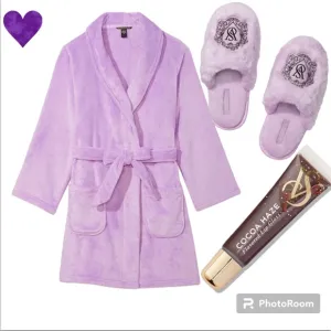 VICTORIA'S SECRET *NEW COLOR UNICORN PURPLE Short Cozy Robe, SLIPPERS