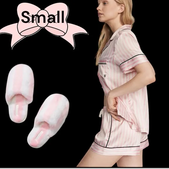 VICTORIA'S SECRET PINK STRIPE SATIN SHORT PJS   Slippers   Rhinestone Wristlet