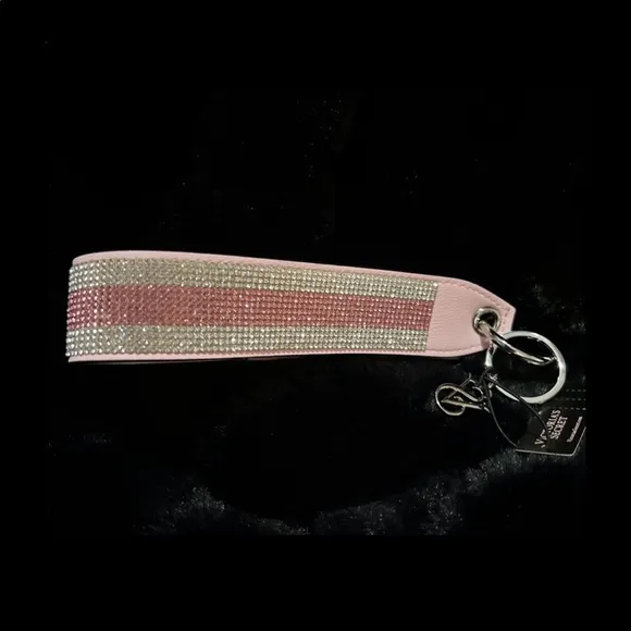 VICTORIA'S SECRET PINK STRIPE SATIN SHORT PJS   Slippers   Rhinestone Wristlet