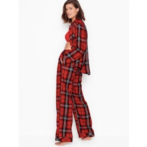 Victorias Secret Plaid Flannel PJ Slipper Set M