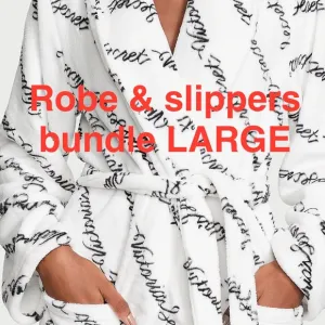 Victoria’s Secret short cozy white black signature robe slippers medium large