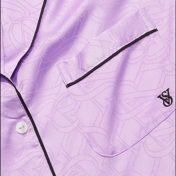 VICTORIA'S SECRET SM UNICORN PURPLE Satin Long Pajama Set &amp; SLIPPERS