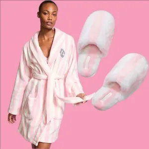 Victoria’s Secret XS/SM PRETTY BLOSSOM STRIPES Robe &amp; Slippers