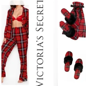 VICTORIA'S SECRETPrinted Flannel PJ Set &amp; Slipper