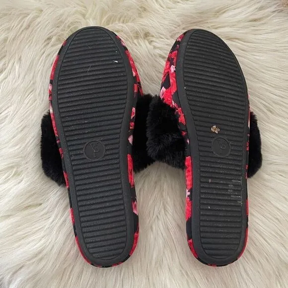 VICTORIA'S SECRETSignature Satin Slippers red and black floral print slippers