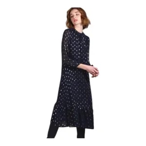 Vilagallo Luna Midi Dress in Navy Blue with Gold Specks Size 40 ( US 8 )