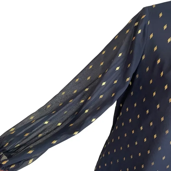 Vilagallo Luna Midi Dress in Navy Blue with Gold Specks Size 40 ( US 8 )