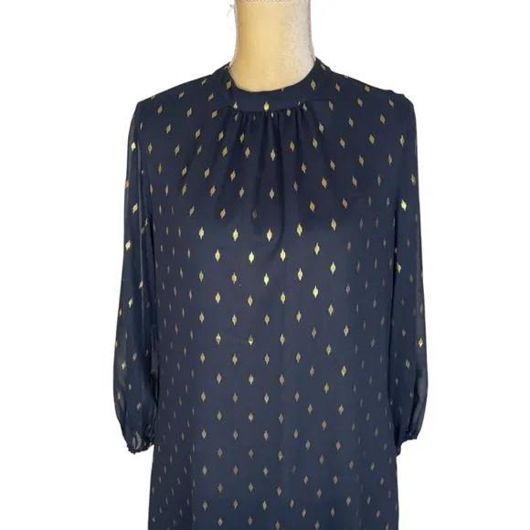 Vilagallo Luna Midi Dress in Navy Blue with Gold Specks Size 40 ( US 8 )