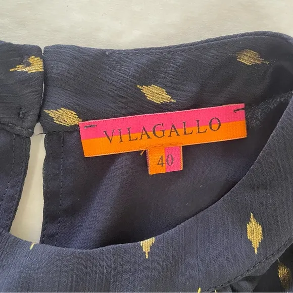 Vilagallo Luna Midi Dress in Navy Blue with Gold Specks Size 40 ( US 8 )