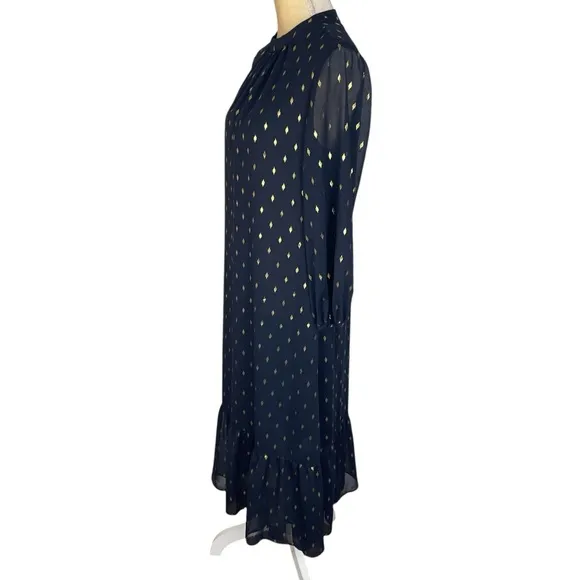 Vilagallo Luna Midi Dress in Navy Blue with Gold Specks Size 40 ( US 8 )