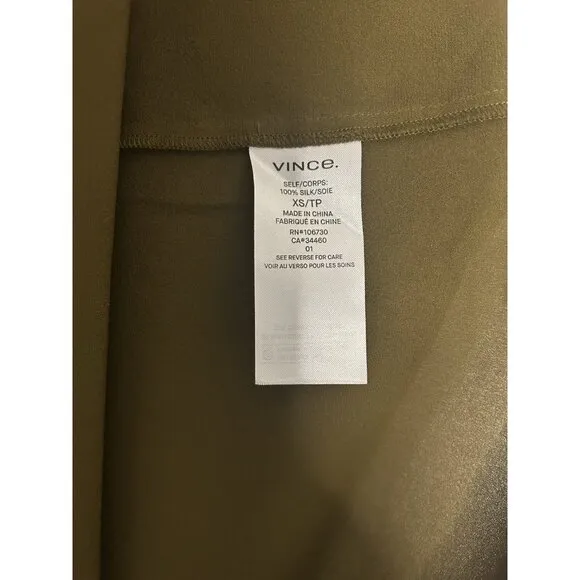 Vince 100% Silk Maxi Dress in Natural Olive Green Size XS NWT $445 Minimalist