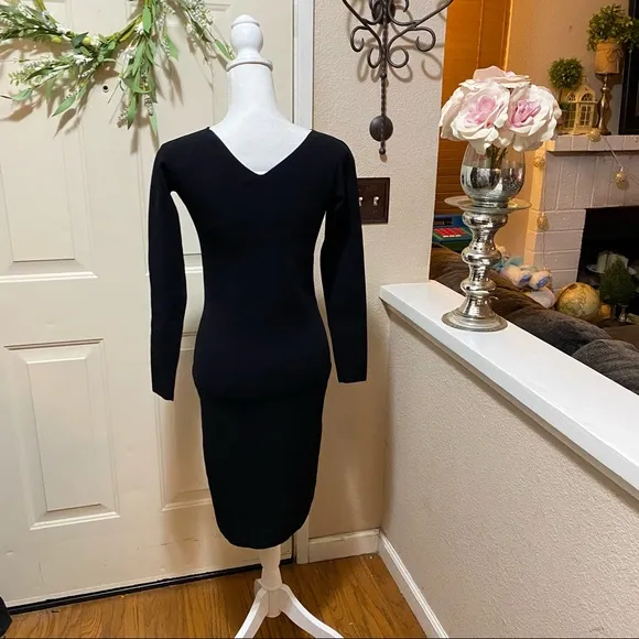 VINCE Black Long Sleeves BodyCon Midi Dress