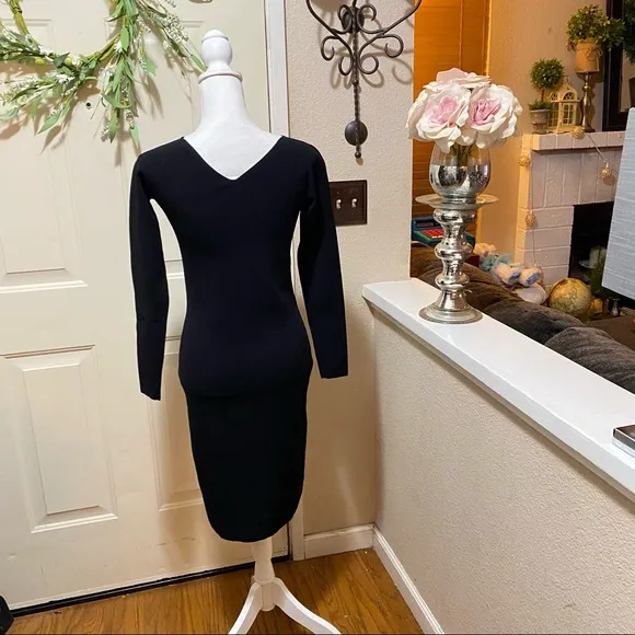 VINCE Black Long Sleeves BodyCon Midi Dress