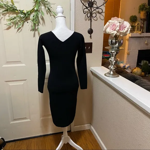 VINCE Black Long Sleeves BodyCon Midi Dress