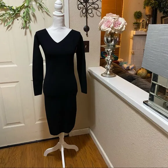 VINCE Black Long Sleeves BodyCon Midi Dress