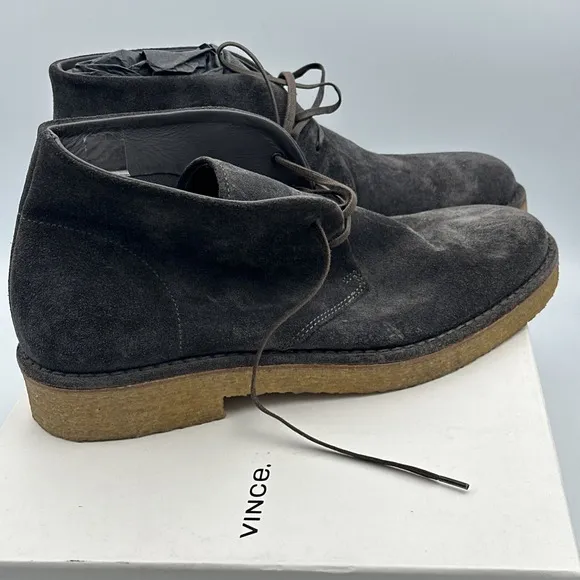 Vince Boots Mens 8 M Suede Chukka Shoes Crofton Graphite SU Lace Up Casual NWB