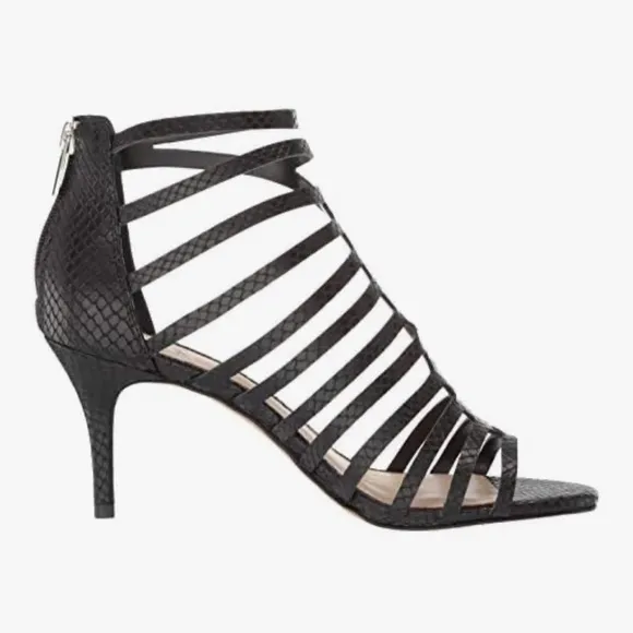 Vince Camuto Black Snakeskin Leather Strappy D’Orsay Heeled Sandals Size 8 Heels