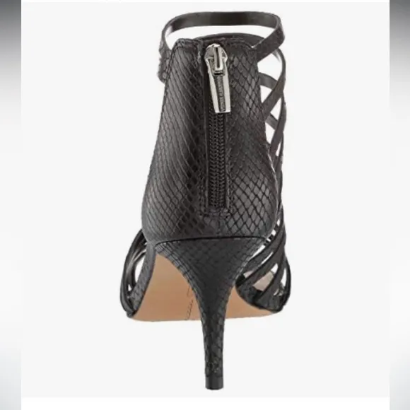 Vince Camuto Black Snakeskin Leather Strappy D’Orsay Heeled Sandals Size 8 Heels