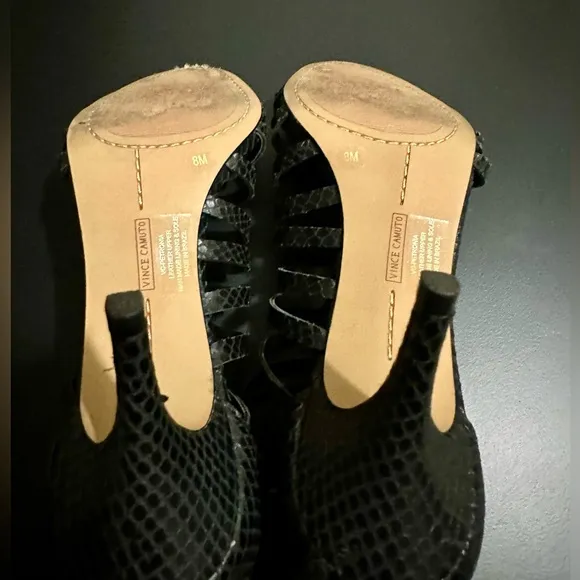 Vince Camuto Black Snakeskin Leather Strappy D’Orsay Heeled Sandals Size 8 Heels