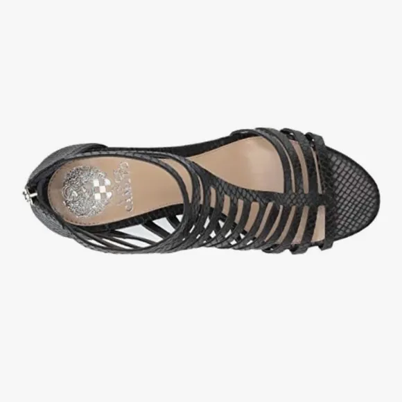 Vince Camuto Black Snakeskin Leather Strappy D’Orsay Heeled Sandals Size 8 Heels