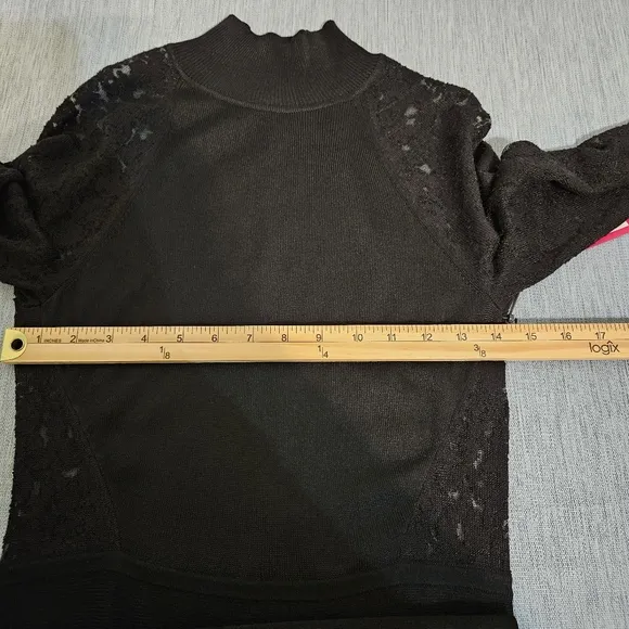 Vince Camuto Dress Womens XS Black Lace‎ Overlay High Neckline Long Sleeves New