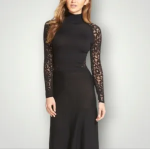 Vince Camuto Dress Womens XS Black Lace‎ Overlay High Neckline Long Sleeves New