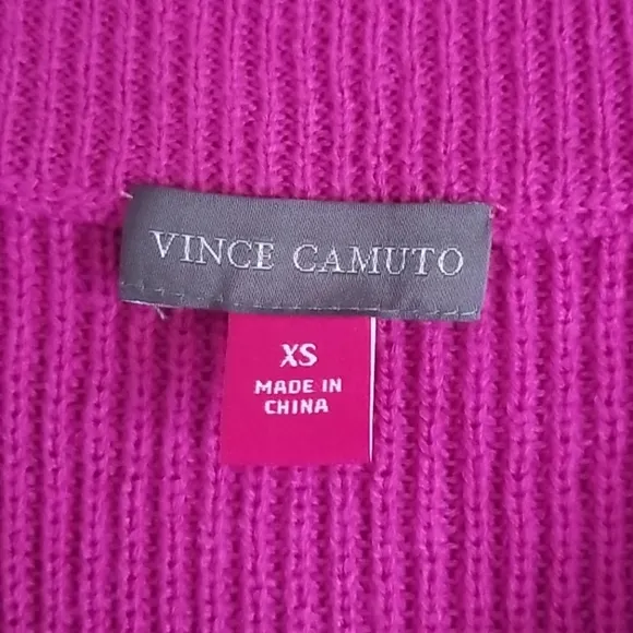 Vince Camuto Ribbed Magenta V-Neck Sweater