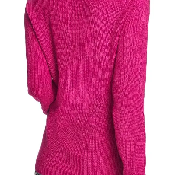 Vince Camuto Ribbed Magenta V-Neck Sweater
