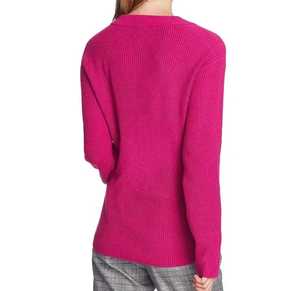 Vince Camuto Ribbed Magenta V-Neck Sweater