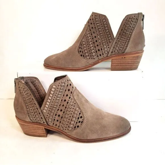 Vince Camuto Taupe Prasata Laser Cut Ankle Boots Size 6.5