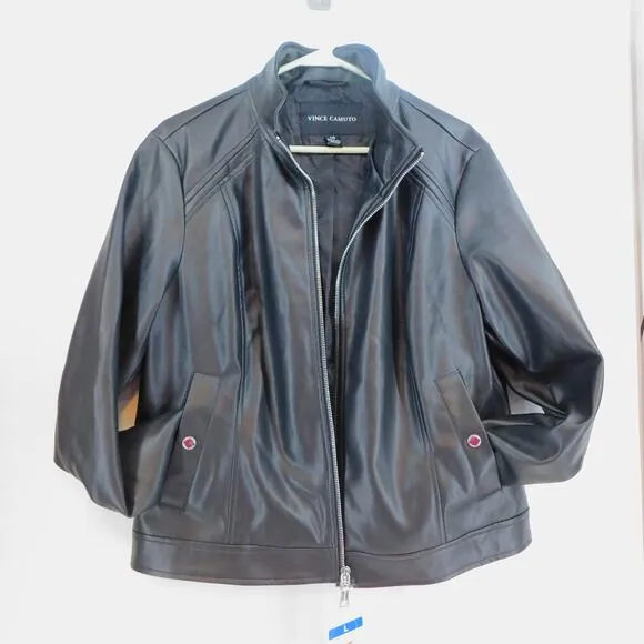 Vince Camuto Women's Black Viral Faux Leather Jacket Large New