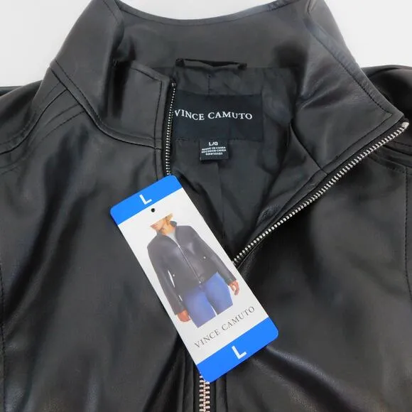 Vince Camuto Women's Black Viral Faux Leather Jacket Large New