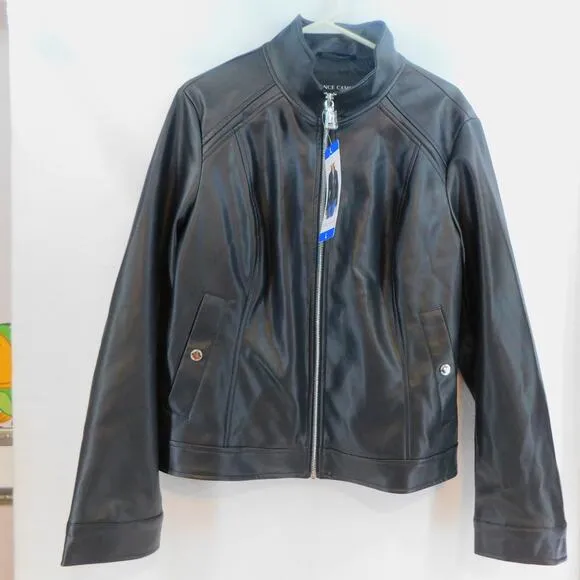 Vince Camuto Women's Black Viral Faux Leather Jacket Large New