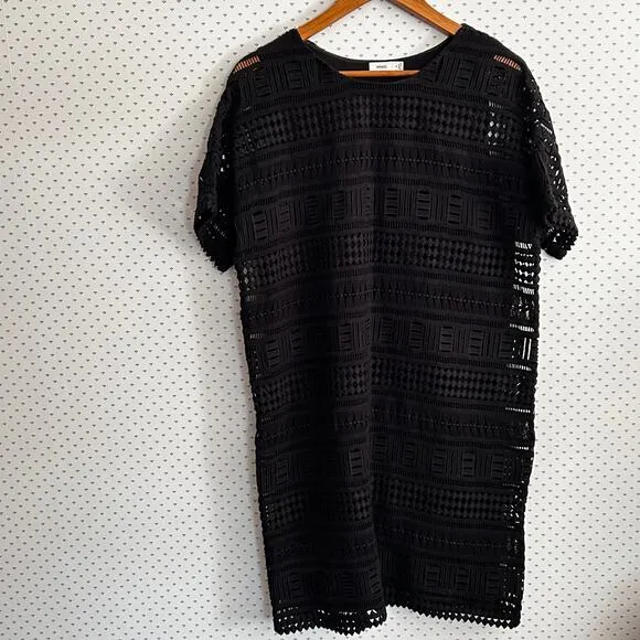 Vince Crochet Lace Shift Dress 8 Black Capsule Travel Resort Beach Minimalist
