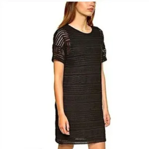 Vince Crochet Lace Shift Dress 8 Black Capsule Travel Resort Beach Minimalist